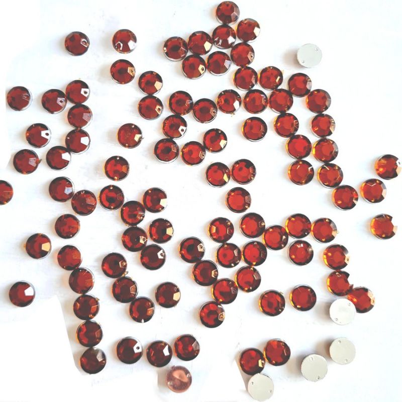 Grands Cabochons à facettes Brun 10 mm, 200 strass ronds taillés 2 trous, à coudre, en acrylique