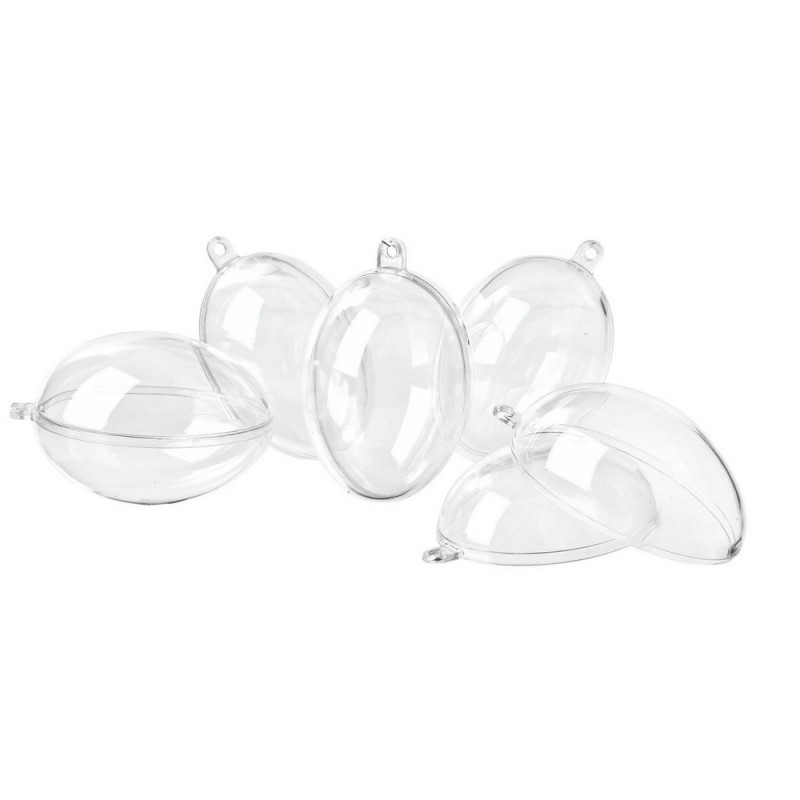 Lot de 5 Oeufs en plastique transparent séparable Hauteur 8cm, Contenant divisible alimentaire sécable