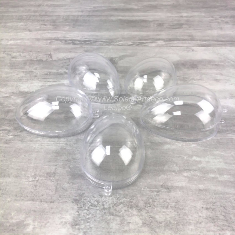 Set of 5 transparent plastic eggs, separable, height 10cm x 7.2cm, food container