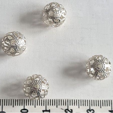 Perle décorative filigrane argentée, 12 pièces , 11 mm de diamètre pour bijou