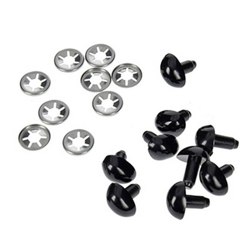 Safety plastic animal nose, black, 16 mm, secured with metal clip, per piece