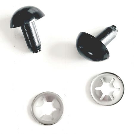 Safety plastic animal nose, black, 16 mm, secured with metal clip, per piece