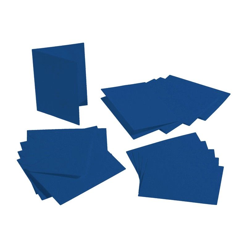 Lot 20 Cartes double rectangulaires Bleu royal, feuilles intercalaires et enveloppes, Format A6, 10,5 cm x 15 cm, 220g/m2
