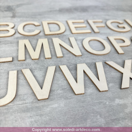 Komplette Buchstaben des Alphabets, Höhe 4 cm x Dicke 2 mm, 27 Stück MDF-Sperrholz