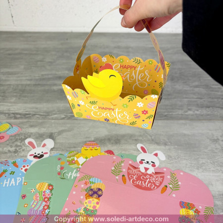 Set mit 4 DIY-Ostertüten, 12 cm x 9 cm, ideal für die Eiersuche, glänzender Karton