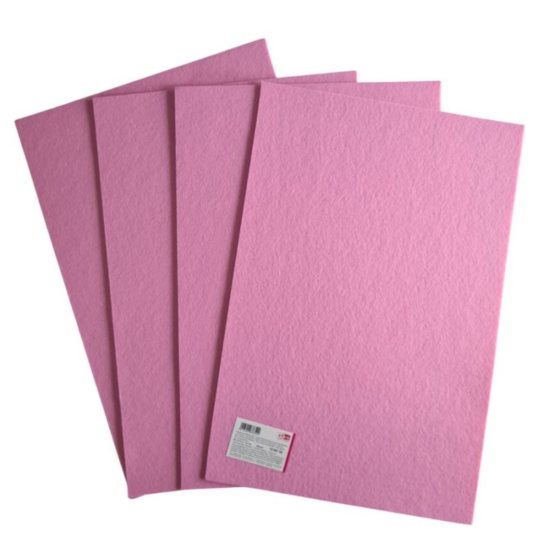 4 Coupons de feutrine pour décoration, Rose clair, 30 x 45 cm x 3 mm, ~550 g/m², 100% polyester