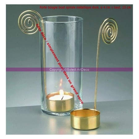 Lot de 5 Porte-bougies en métal Doré, Bout en spirale, diam. de la base 4 cm x hauteur 15 cm, pour chauffe-plat