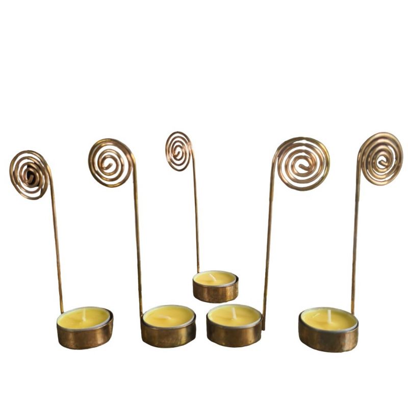 Set aus 5 Kerzenständer aus goldenem Metall, spiralförmig, Fußdurchmesser 4 cm x Höhe. 15 cm, für Teelicht