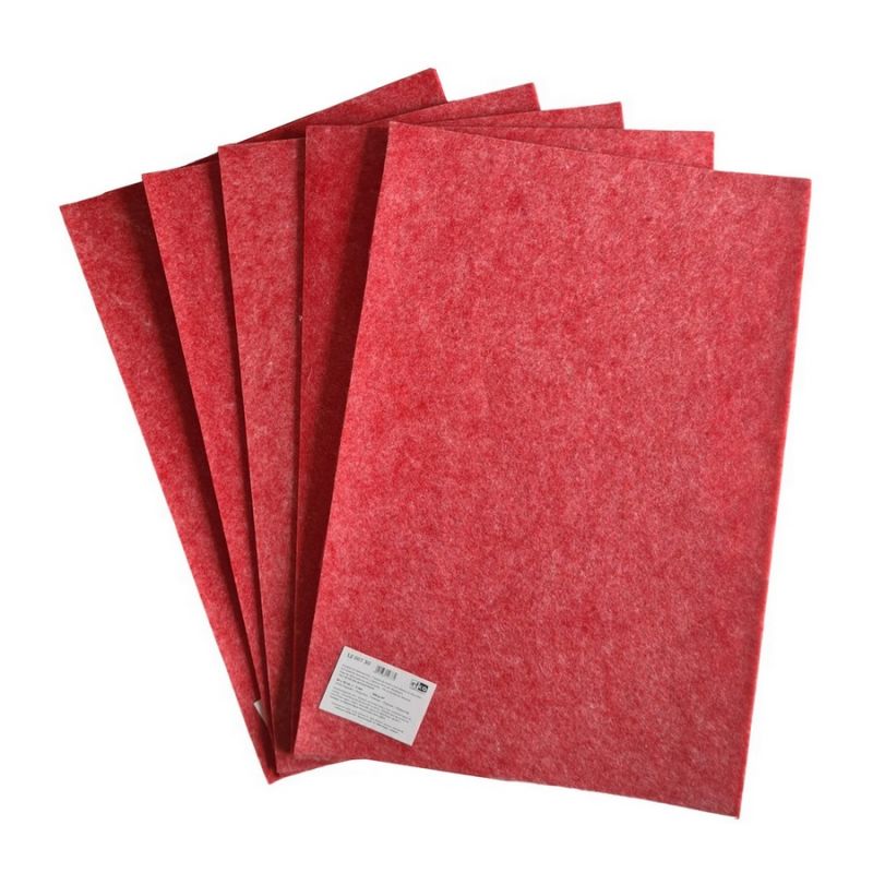 5 Coupons de feutrine pour décoration, Rouge mélangé, 30 x 45 cm x 3 mm, ~550 g/m², 100% polyester