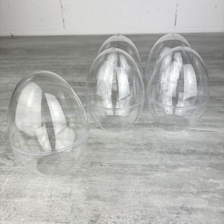 Lot 5 Oeufs en plastique transparent séparable, 12 cm, fond plat, Contenant sécable au centre, pâques
