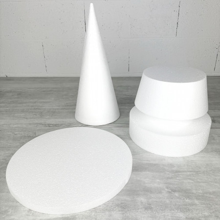 Cône en polystyrène à pied, h. 63 cm avec supports, base 30 cm, à décorer