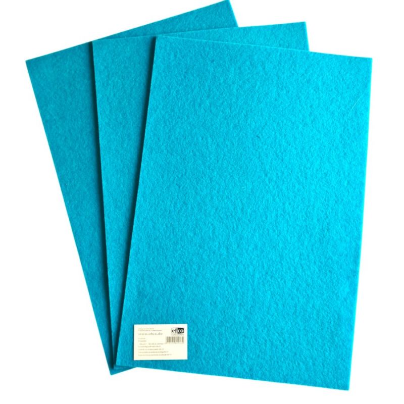 3 Coupons de feutrine pour décoration, Turquoise, 30 x 45 cm x 2 mm, 350 g/m², Feutre 100% polyester