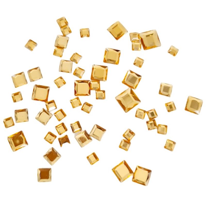 Facettierte quadratische Schmucksteine, Helltopaz, 6 bis 12 mm Seitenlänge, 104 geschliffene Strasssteine ​​zum Aufkleben, aus A