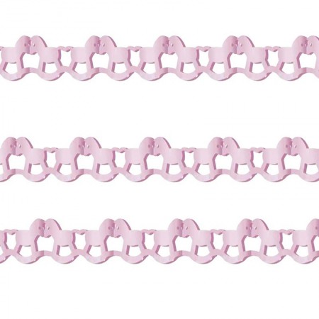 3x Guirlande 4 m Chevaux à bascule en papier de soie Rose, 12,5 cm de haut, baby shower fille