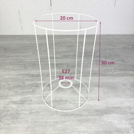 Armature Ronde blanche pour Abat-jour, Hauteur 30 cm et Diam. 20 cm, Douille E27, 38mm, colonne