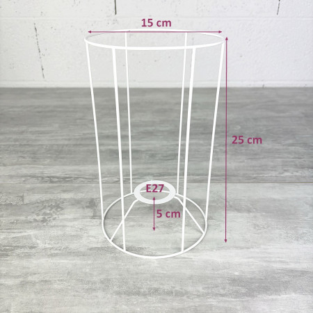 Armature Ronde blanche pour Abat-jour, Hauteur 25 cm et Diam. 15 cm, Douille E27, 38mm, colonne