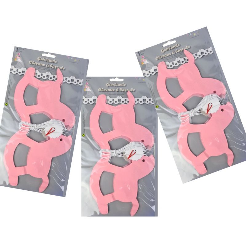 4 m Girlande, Schaukelpferd-Ausschnitt, Rose, Seidenpapier, 12,5 cm hoch