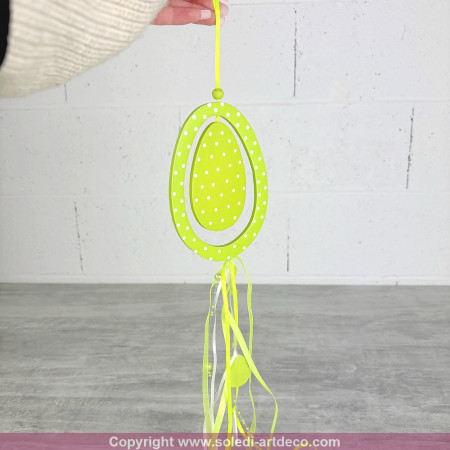 Set aus 3 Holzeiern grün, Länge 40 cm, mit Bändern und Perlen, Oster-Türdeko zum Hängen