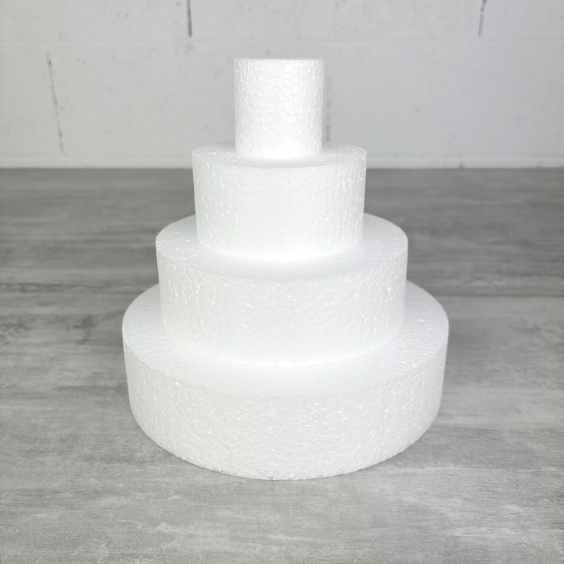 Petite pièce montée Haut. 20 cm en polystyrène, Base Ø 20cm à 5cm, 4 disques de 5cm de Haut, dummy pour gâteau Styropor