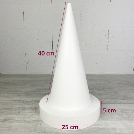 Cône en polystyrène h. 40 cm avec support, disque diam. 25 cm, h. totale 45 cm, à décorer