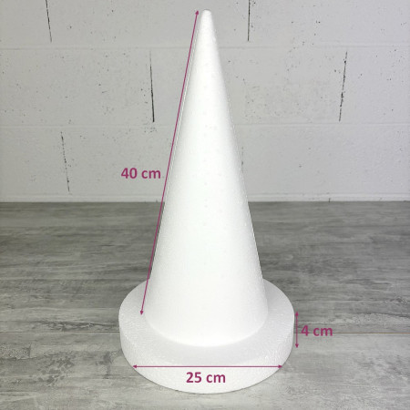 Cône en polystyrène h. 40 cm avec support, disque diam. 25 cm, hauteur totale 44 cm, à décorer