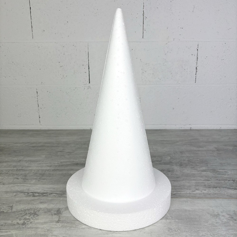 Cône en polystyrène h. 40 cm avec support, disque diam. 25 cm, hauteur totale 44 cm, à décorer