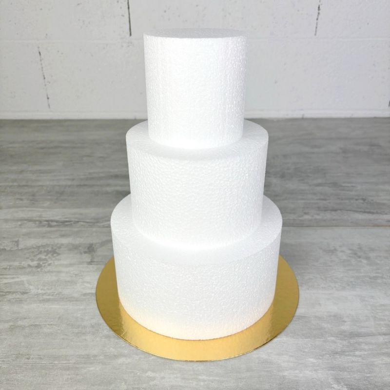 Petite pièce montée Haut. 30 cm en polystyrène, Base Ø 20cm à 10cm, 3 disques de 10cm de Haut, pour gâteau Styropor, avec platea