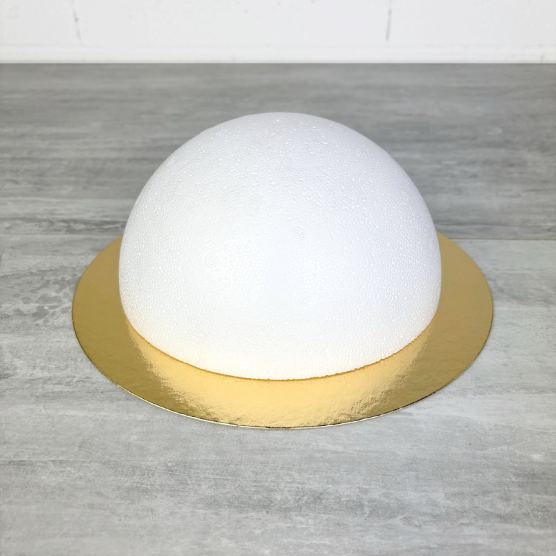 Demi-Sphère de 20 cm de diamètre, Dôme creux en polystyrène hauteur 10 cm, Présentoir apéritif, plateau doré réversible