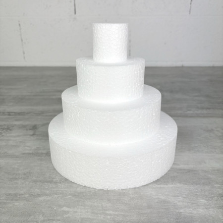 Petite pièce montée Haut. 20 cm en polystyrène, Base Ø 20cm à 5cm, 4 disques de 5cm de Haut, pour gâteau Styropor