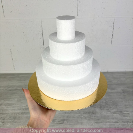 Petite pièce montée Haut. 20 cm en polystyrène, Base Ø 20cm à 5cm, 4 disques de 5cm de Haut,plateau doré réversible