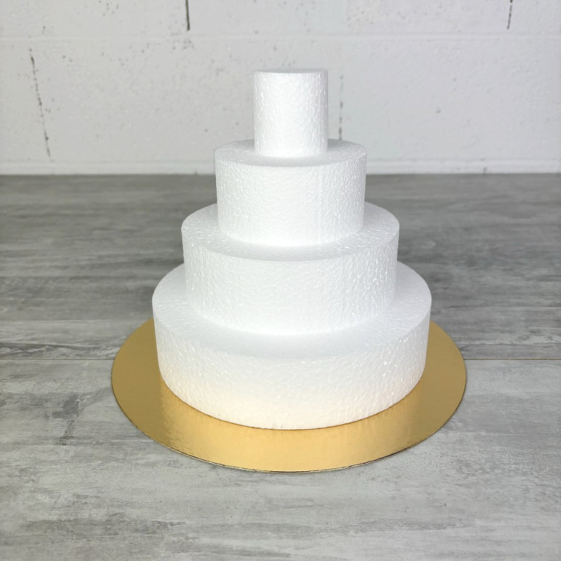 Petite pièce montée Haut. 20 cm en polystyrène, Base Ø 20cm à 5cm, 4 disques de 5cm de Haut,plateau doré réversible