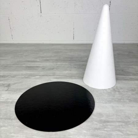 Cone en polystyrène Plein, Hauteur 28 cm, Diamètre de base 12 cm, Présentoir à macarons, choux, plateau doré réversible
