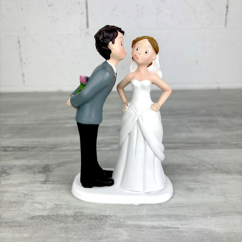 Couple de mariés en résine style BD, hauteur 16,5 cm, figurines pièce montée, gâteau de mariage