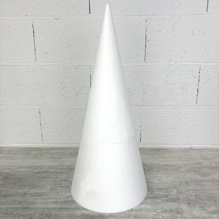 Großer Styroporkegel, mit ein Schlag repariert, hoch. 60 cm, Basis 27 cm, in 2 Teilen