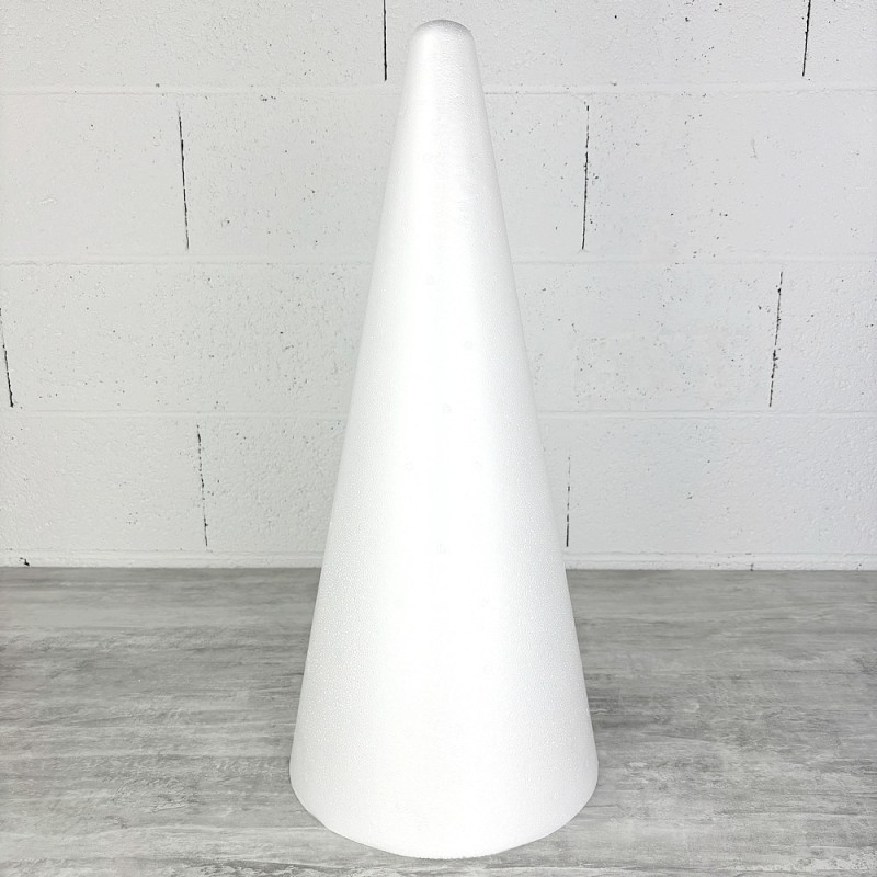 Grand Cone en polystyrène Plein, Hauteur 60 cm, Diamètre de base 26,5 cm, Présentoir macarons, choux