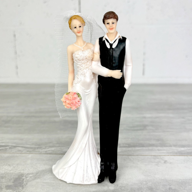 Couple de mariés élégant, hauteur 15,5 cm, figurine traditionnelle, pièce montée, mariage