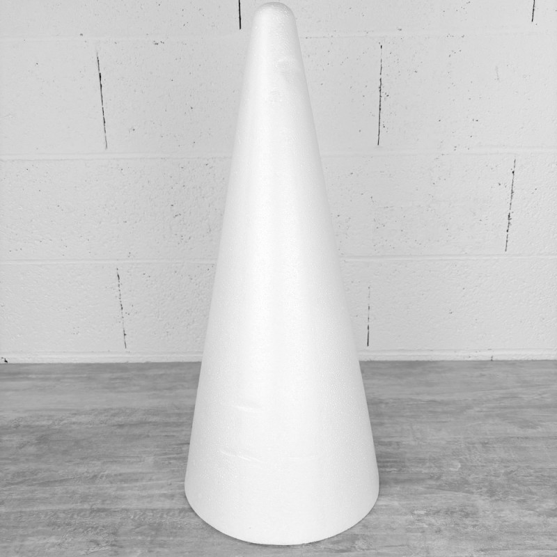 Grand cône polystyrène hauteur 60 cm, avec impacts, Diamètre de base 26,5 cm