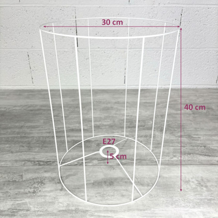 Weißer runder Rahmen für Lampenschirm, Höhe 40 cm und Diameter 30 cm für E27 Fassung, 38mm