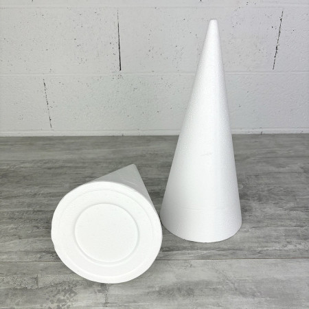 Lot de 2 cônes en polystyrène plein, 40 cm de haut, AVEC IMPACTS, base 18 cm, Styro blanc