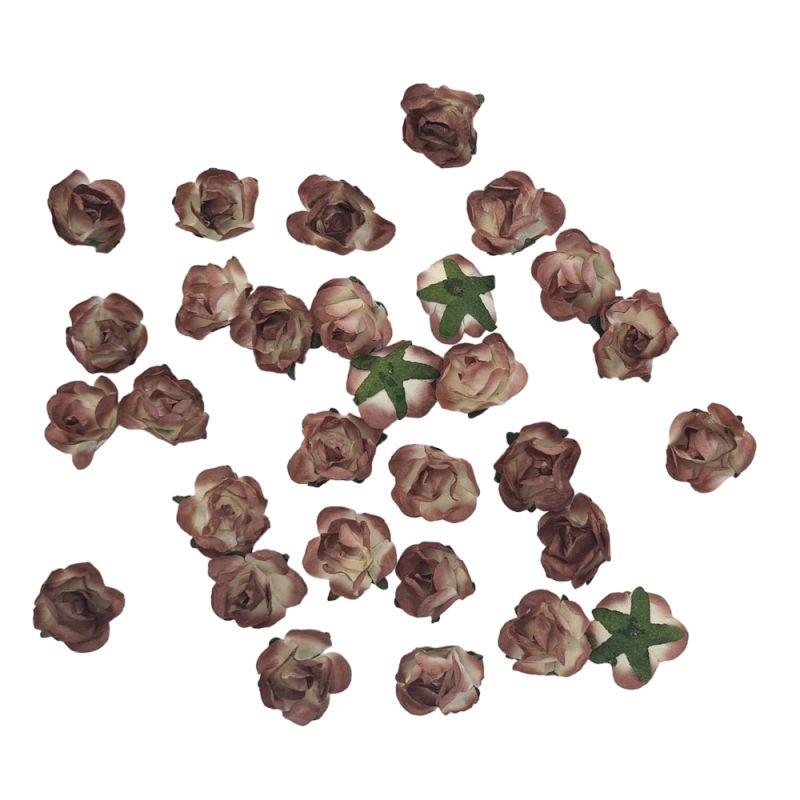 Adhesive rose head, brown color, 15 mm paper, 15 pieces