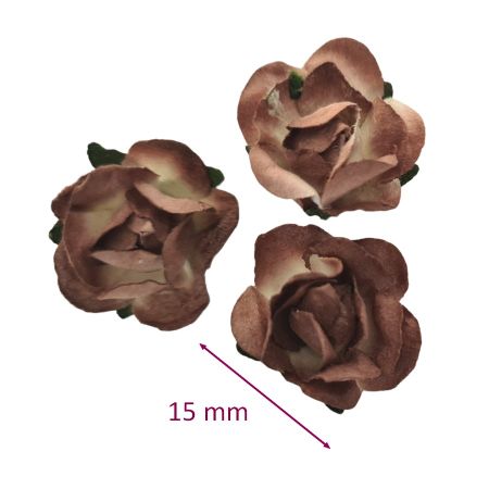 Adhesive rose head, brown color, 15 mm paper, 15 pieces