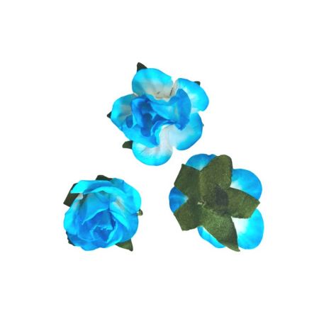 16 Boutons de Rose coloris Turquoise, Grande tête de rose 25 mm de diamètre, pour scrapbooking