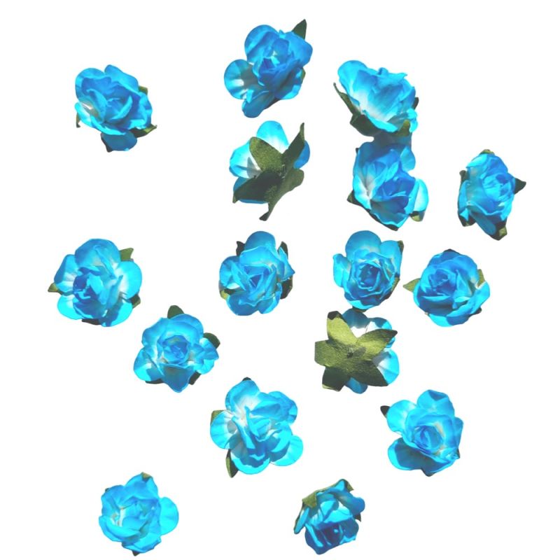 16 Boutons de Rose coloris Turquoise, Grande tête de rose 25 mm de diamètre, pour scrapbooking