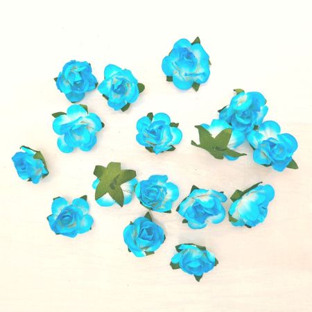 16 Boutons de Rose coloris Turquoise, Grande tête de rose 25 mm de diamètre, pour scrapbooking