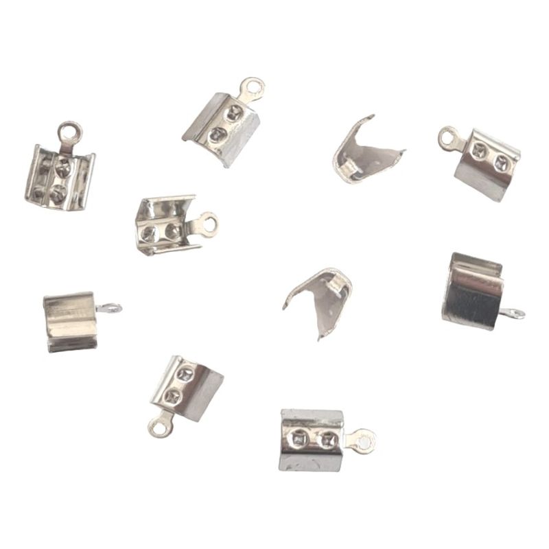 5 paires d'embouts avec oeillet, ø 5 mm en platine argenté, à pincer ou coller, grandes attaches pour cordon de collier, bracele