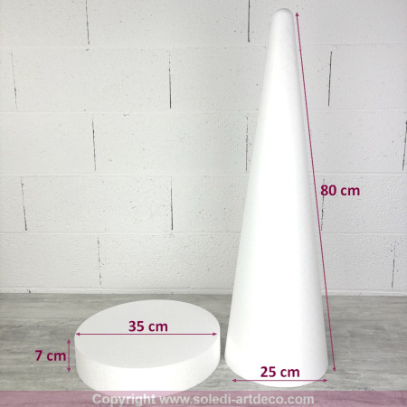 Cône en polystyrène h. 80 cm avec support, disque diam. 35 cm, h. totale 87 cm, à décorer