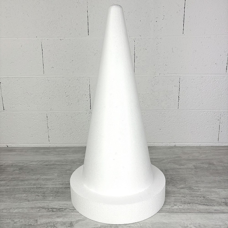 Cône en polystyrène h. 60 cm avec support, disque diam. 35 cm, h. totale 67 cm, à décorer