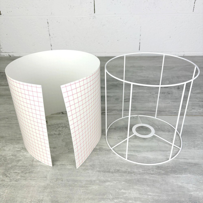 Kit polyphane et Armature Ronde blanche pour Abat-jour, Cylindre Hauteur et Diam. 20 cm, Diam. Douille E27, 38 mm