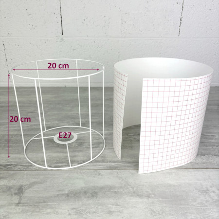 Kit polyphane et Armature Ronde blanche pour Abat-jour, Cylindre Hauteur et Diam. 20 cm, Diam. Douille E27, 38 mm