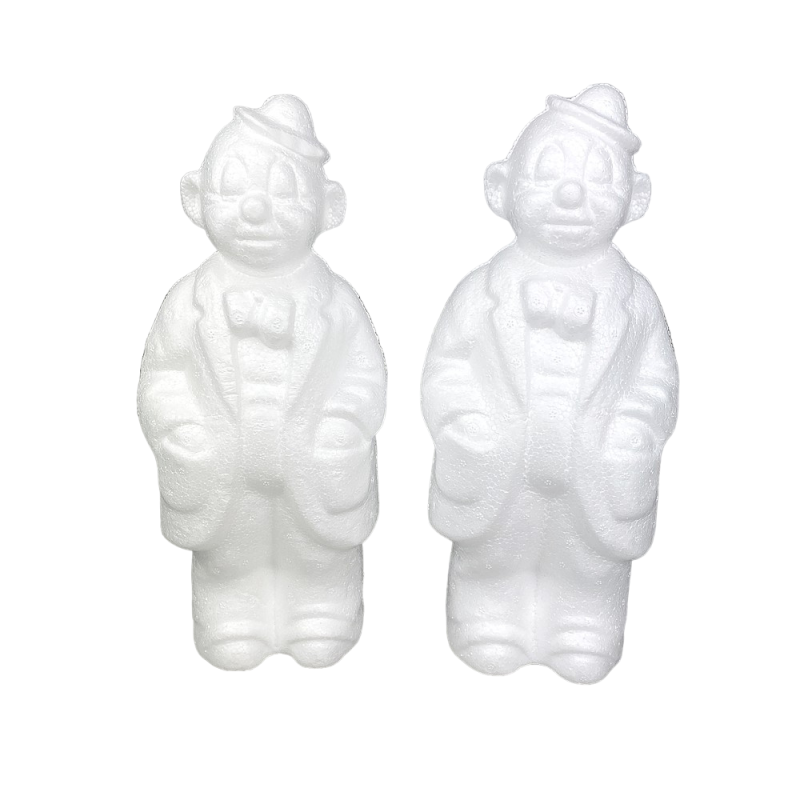 Lot de 2 Clowns en polystyrène, haut. 24 cm, grand personnage de cirque